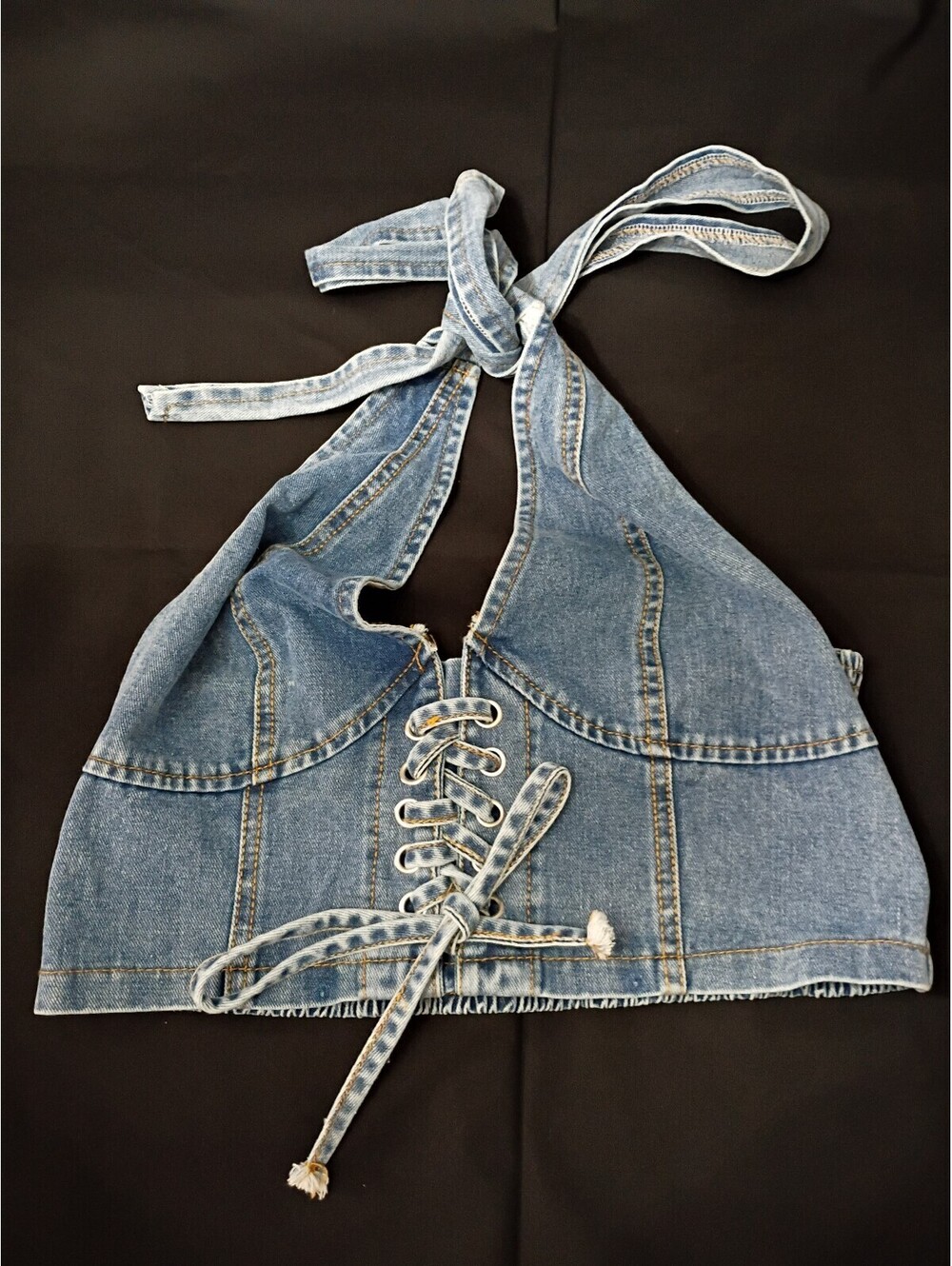 Denim Halter Top Women's L Lace Front